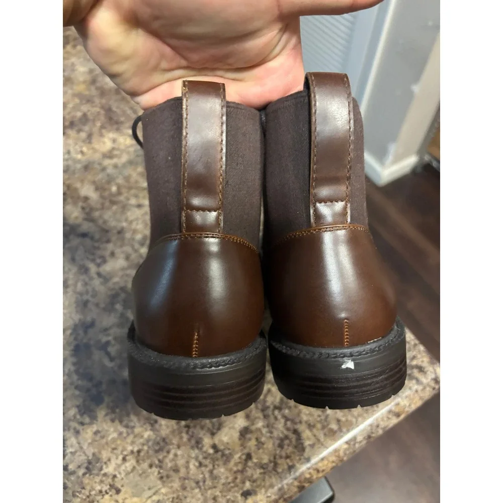 Mens Brown Cap Toe Lace Up Combat Boots Mixed Material Roll Boot B 10.5M